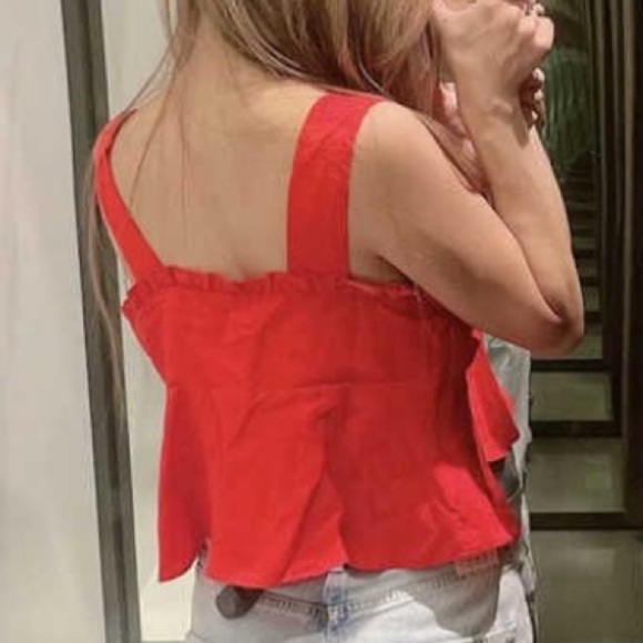 Zara Red Strappy Tied Cropped Linen Blend Top Size Medium - Picture 14 of 16